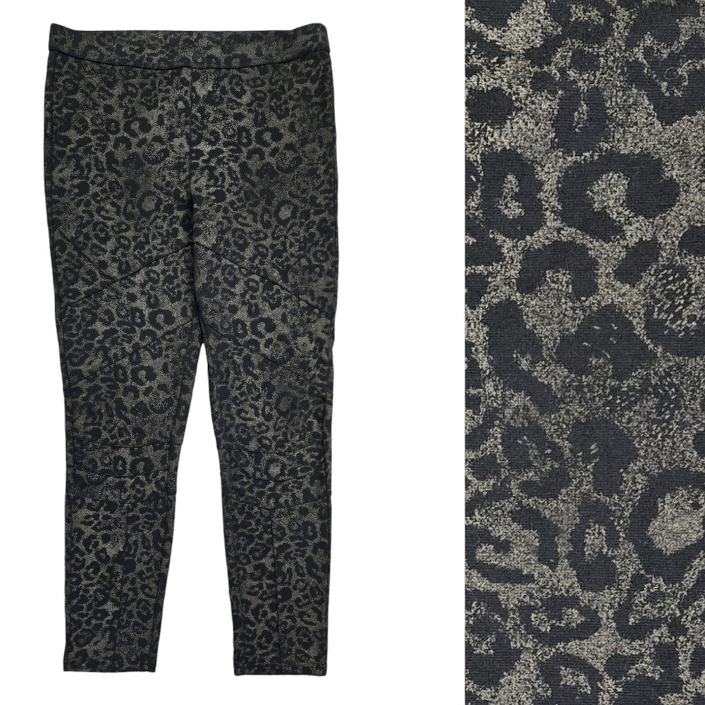 Free People Leopard Print Black Metallic Moto Seamed High Waist Leggings